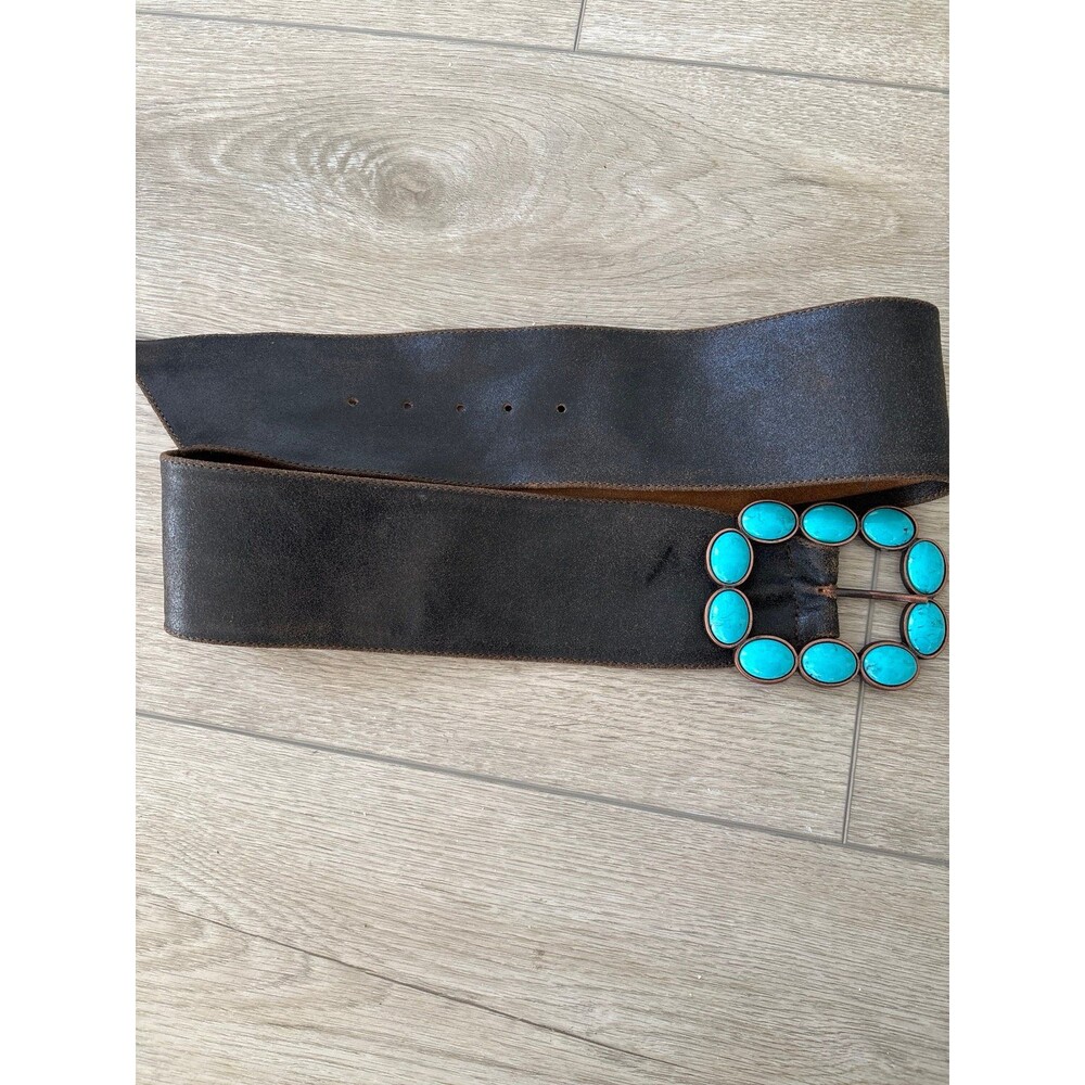 VTG Topaz Fiocchi Italy Leather Belt Turquoise Stone Concho Boho Western Cowgirl